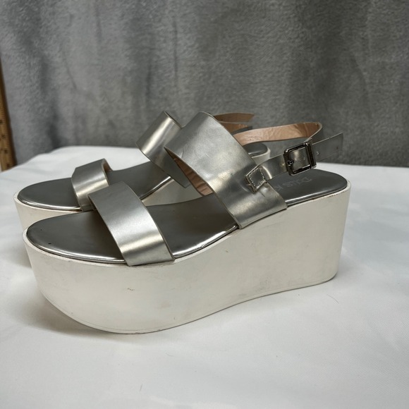 Dolls Kill Silver Metallic Platform Wedge US 6.5/7 Rave Goth Y2K Alternative - Picture 3 of 11